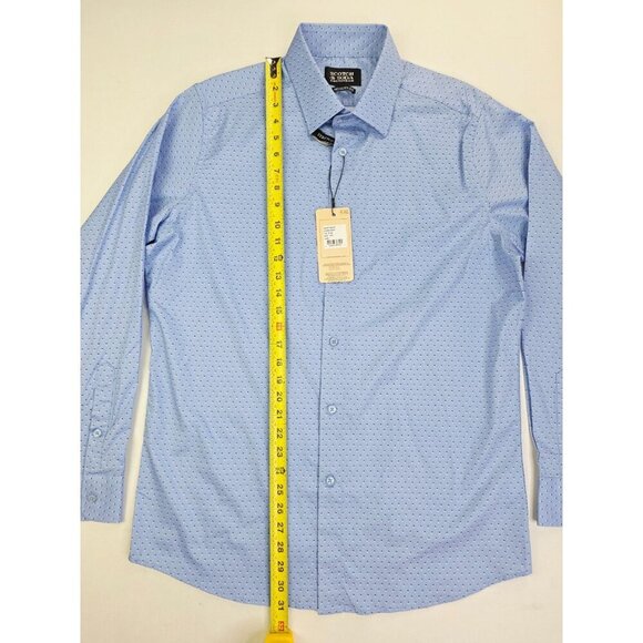 Scotch & Soda Amsterdam Sz 16.5/42 Mens Modern Fit Stretch Blue Polka Dots Shirt - Picture 11 of 12